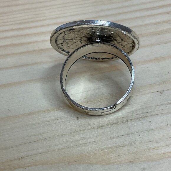 Tribal Sun Metal Shank Button Antique Silver Adjustable Ring - Picture 6 of 6